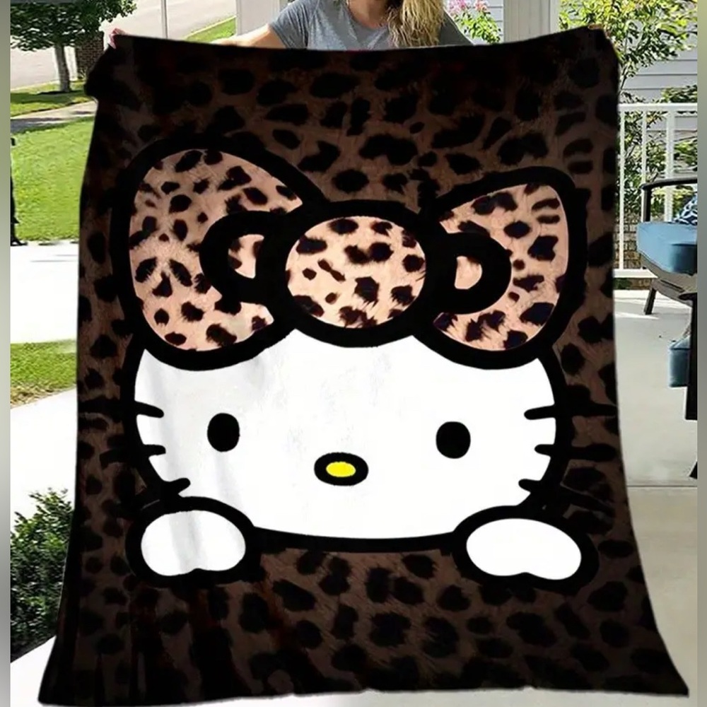 “Hello Kitty Cheetah Bow” Throw Blanket- New - Picture 1 of 4